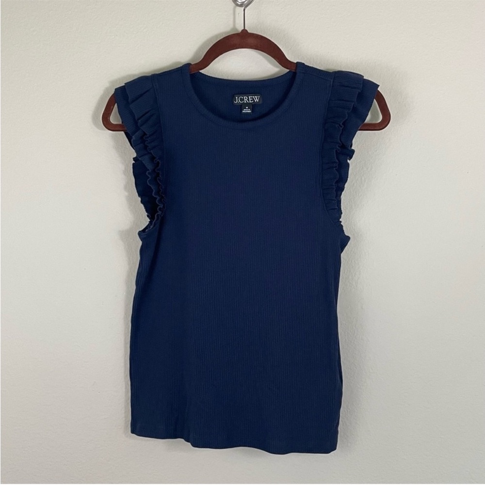 J. Crew Deep Blue Ribbed Knit Top - Picture 2 of 6